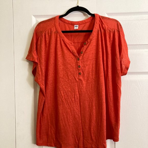 Old Navy Shirt Plus Size Size 2XL Quarter Button Preppy Orange - Picture 2 of 3